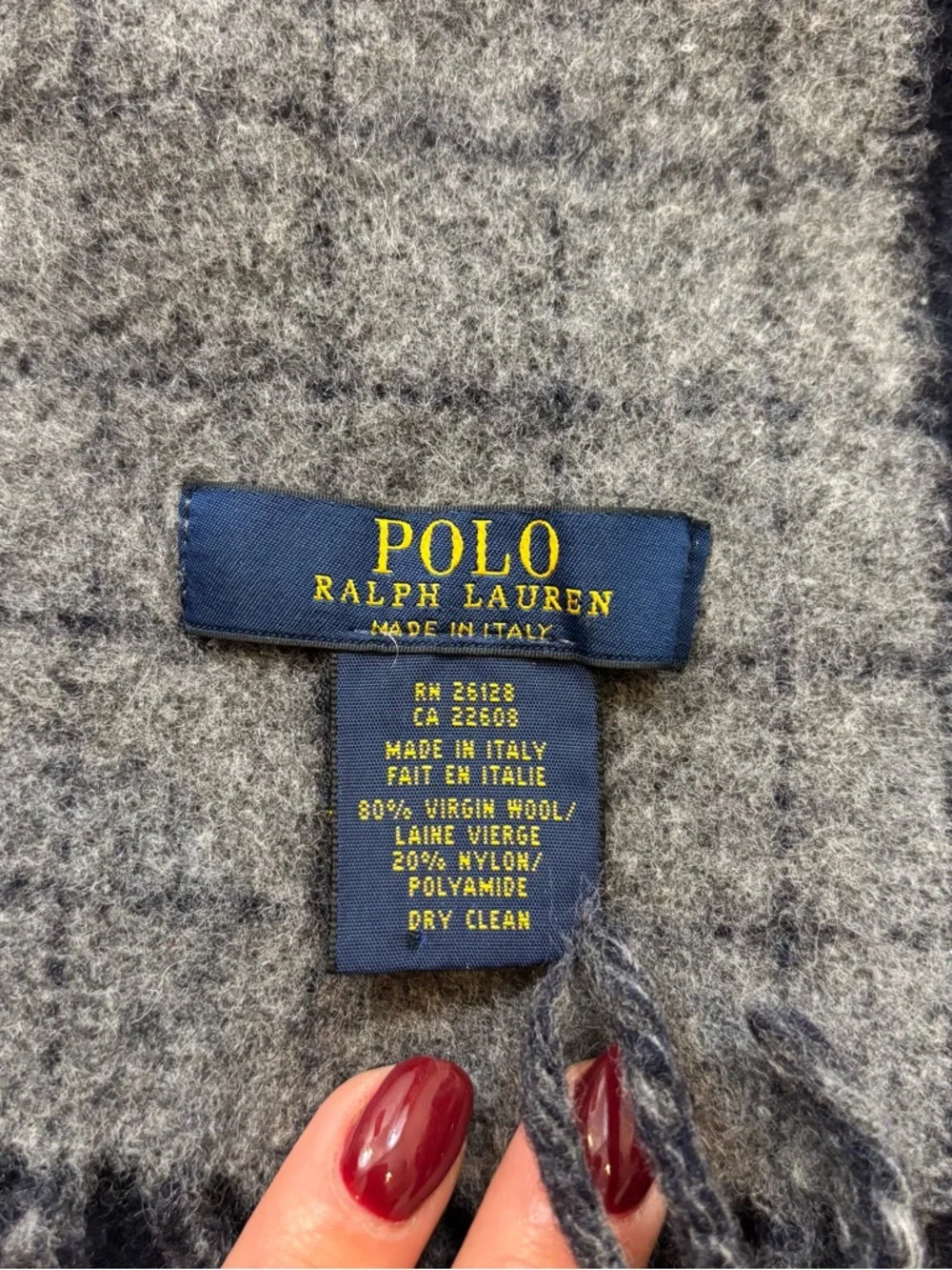 Men’s Polo Ralph Lauren Wool Blend Navy‎ Blue and Grey Scarf